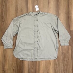 Crossing Pointe Sage Green‎ Frog Button Mandarin Collar Shirt 2XW preppy Cotton